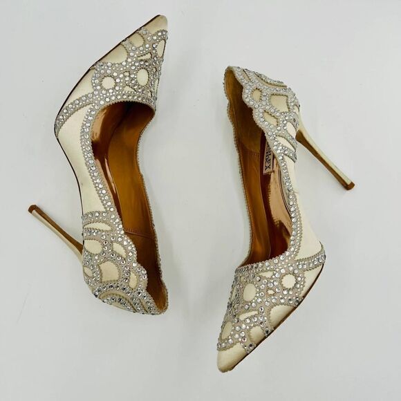 Badgley Mischka Collection Rouge Embellished Evening Pointed Toe Pump Size 8 - Picture 9 of 14